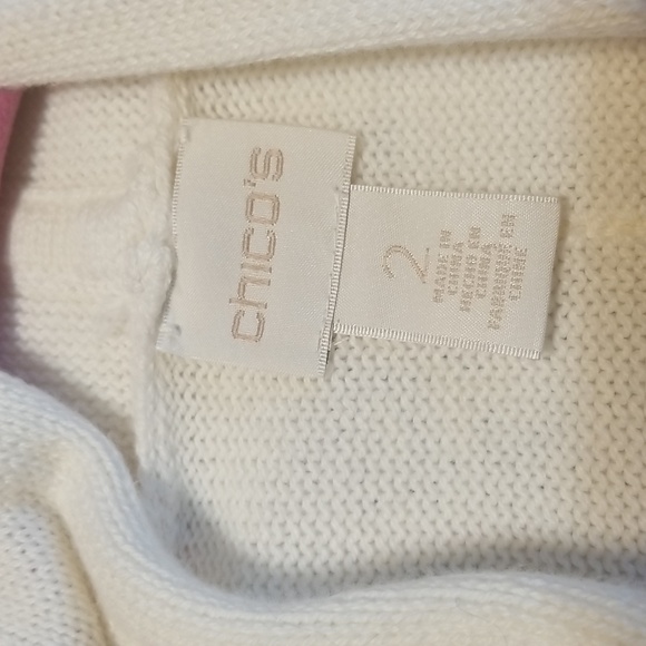 CHICO'S Off White Sz 2 Cap Sleeve 39" Length Cardigan Sweater EUC CL#89 - Picture 4 of 8